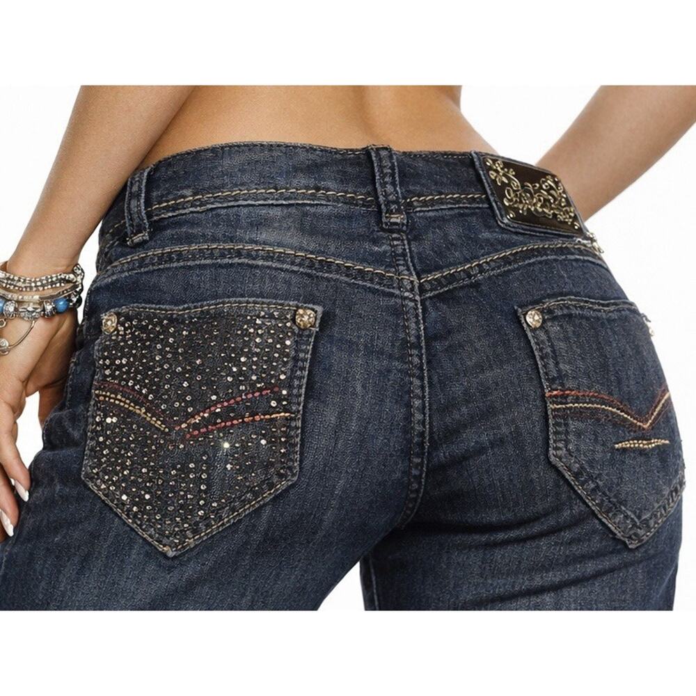 Apple Bottoms Jeans Vintage Women 13/14 Denim Low Rise Bootcut Y2K Rhinestones